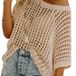 Last Day 🎁 Womens Summer Scoop Neck ShortSleeve Sweater Casual Crochet Hollow Out KnitTops