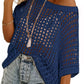 Last Day 🎁 Womens Summer Scoop Neck ShortSleeve Sweater Casual Crochet Hollow Out KnitTops
