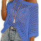 Last Day 🎁 Womens Summer Scoop Neck ShortSleeve Sweater Casual Crochet Hollow Out KnitTops