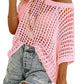 Last Day 🎁 Womens Summer Scoop Neck ShortSleeve Sweater Casual Crochet Hollow Out KnitTops
